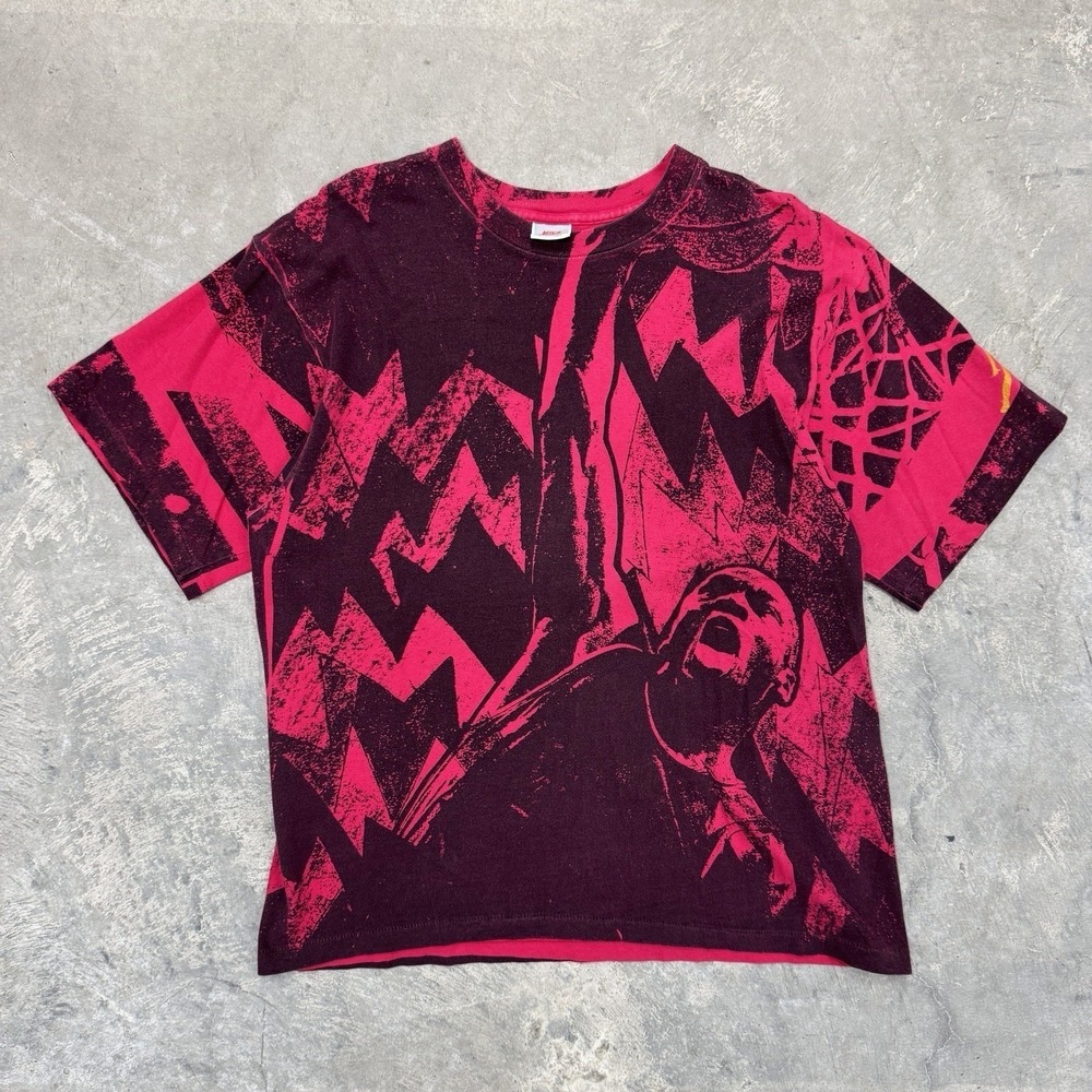 Vintage‎ 90's Nike Michael Jordan Dunk AOP Art Red Black Tee Shirt - M/L
